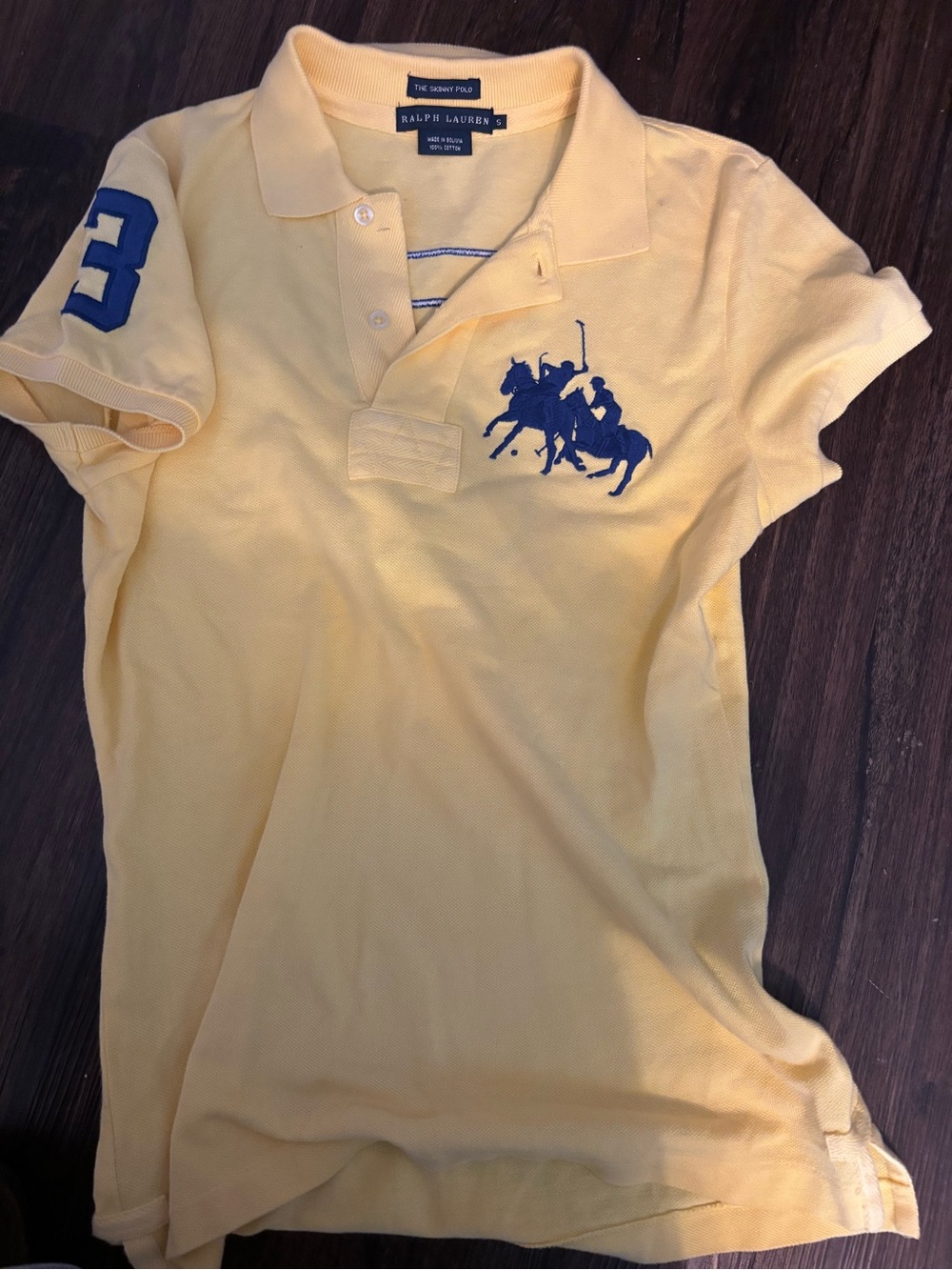Ralph Lauren Yellow Polo Shirt with Blue Logo & Sleeve Number